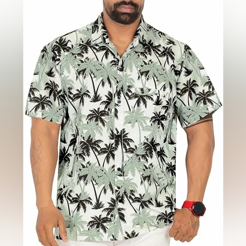 Chaps Ralph Lauren Men Tropical Hawaiian Button Shirt Palm Trees, sz XL